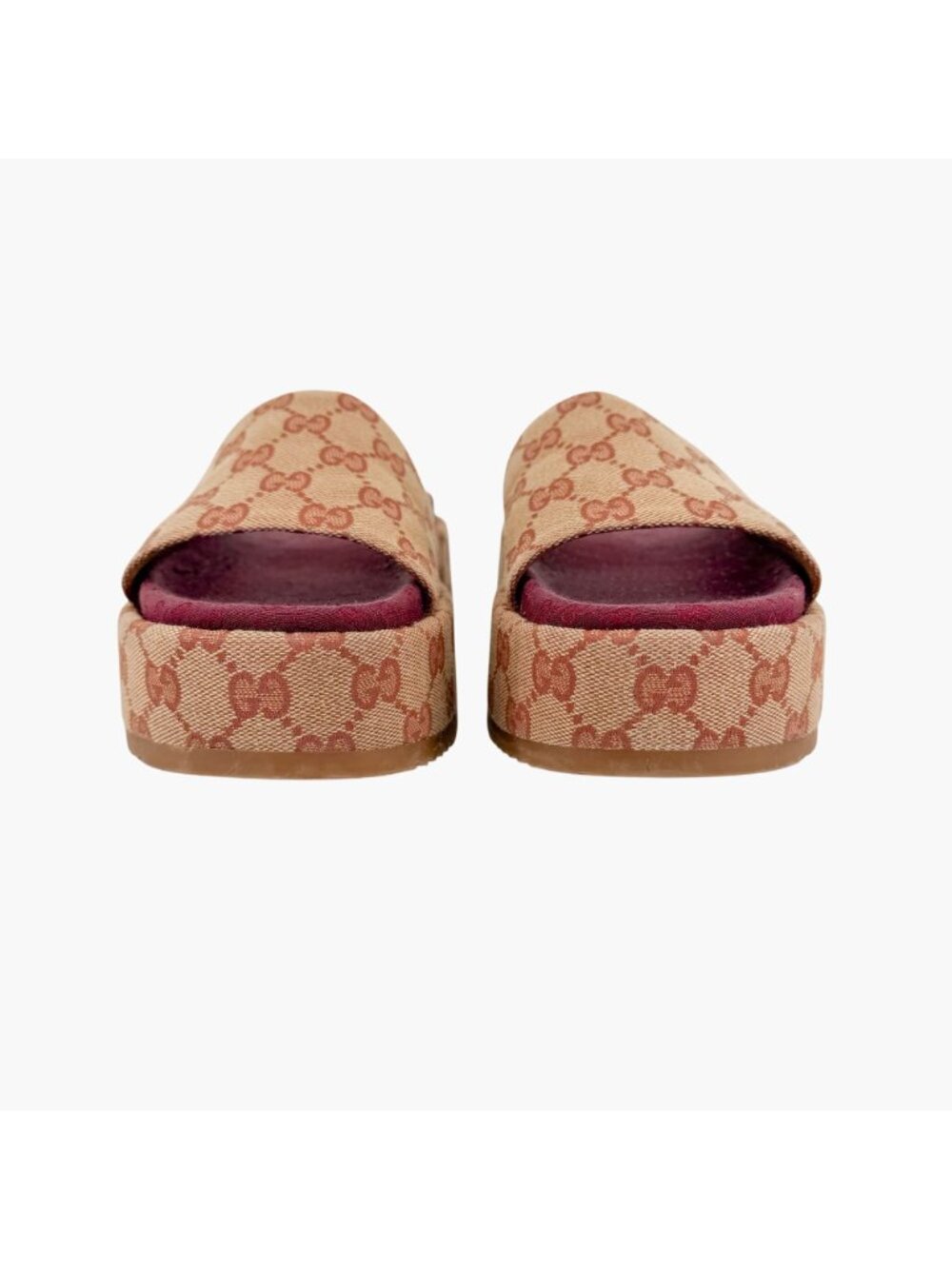 Gucci Angelina Platform Slide Sandals Beige GG Canvas Size 37 US 7 Women's - Picture 6 of 15
